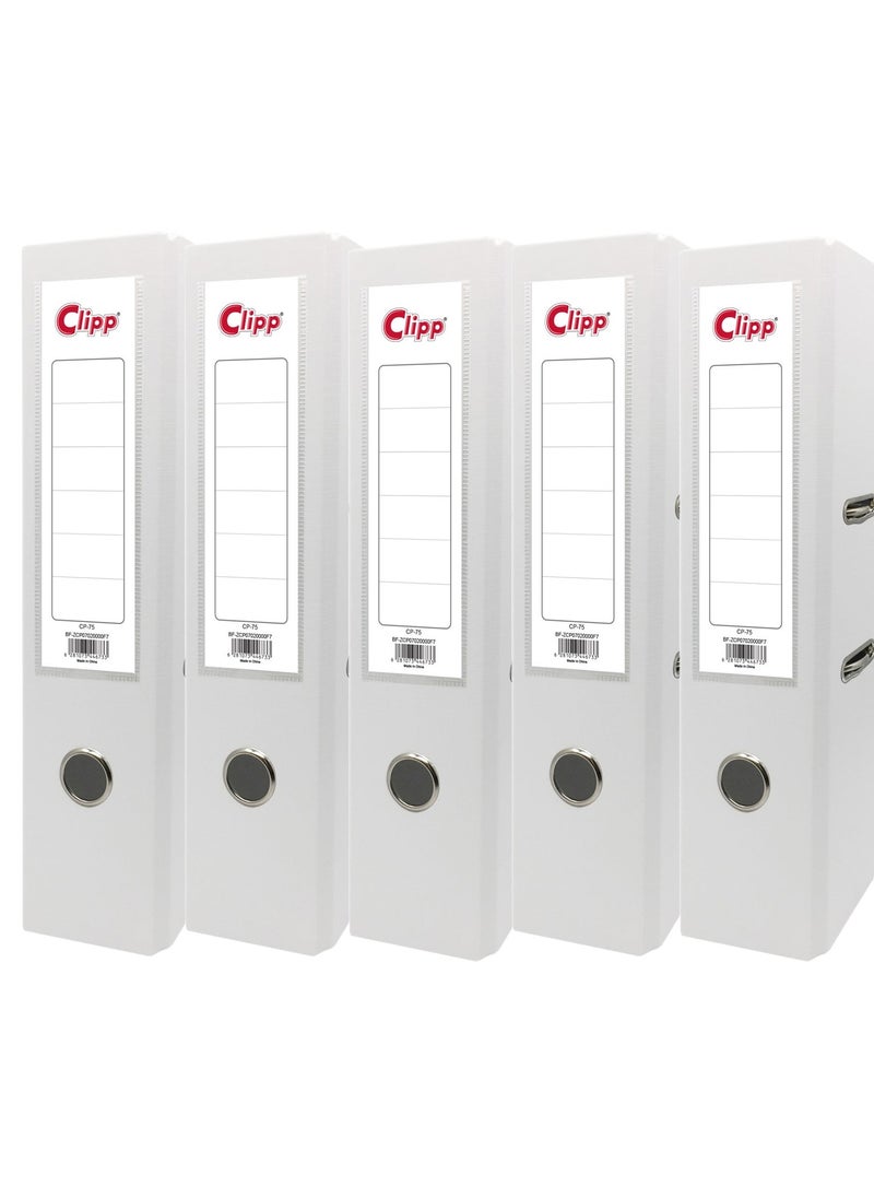 CLIPP - 5-Piece Lever Arch Box File 75mm Spine White - Image 1
