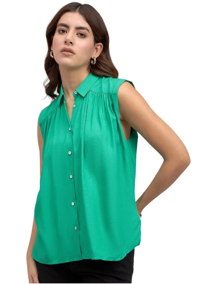 Dennis Lingo Green Shirt for Women - Modal Fabric, Regular Fit  - Image 1