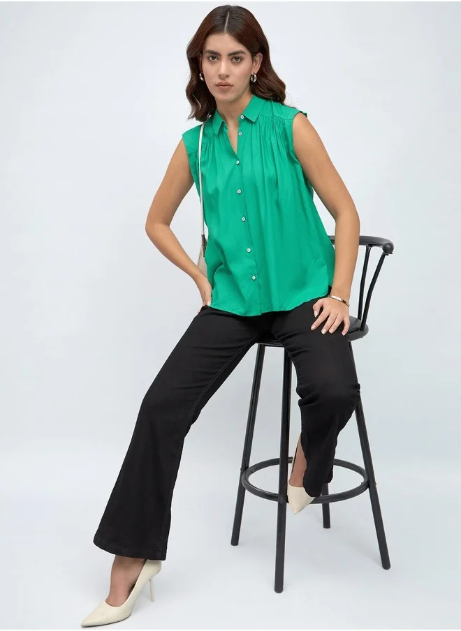 Dennis Lingo Green Shirt for Women - Modal Fabric, Regular Fit