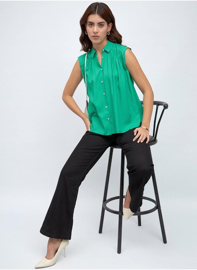 Dennis Lingo Green Shirt for Women - Modal Fabric, Regular Fit  - Image 2