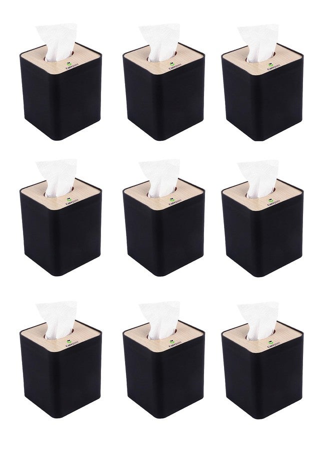 Carepure Pop Up Table Top Removable Bamboo Wooden Cover Tissue Box Dispenser Holder Square (Black-9) - Image 1