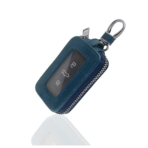 Turcee Car Key CoverLeather Key Fob Case with Keychain CarabinerUniversal Smart Key Fob Holder Fits Most Cars Blue - Image 1