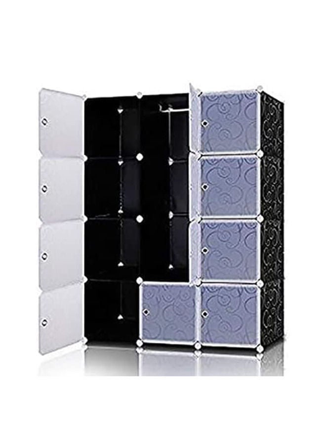 Yameem 12 Cubes Wardrobe Storage, 12 Cube Storage Organizer, 12-Cube Closet Shelves, DIY Plastic Closet Cabinet, Modular Bookcase, Storage Shelving with Doors for Bedroom, Living Room, Office (Black) - Image 1