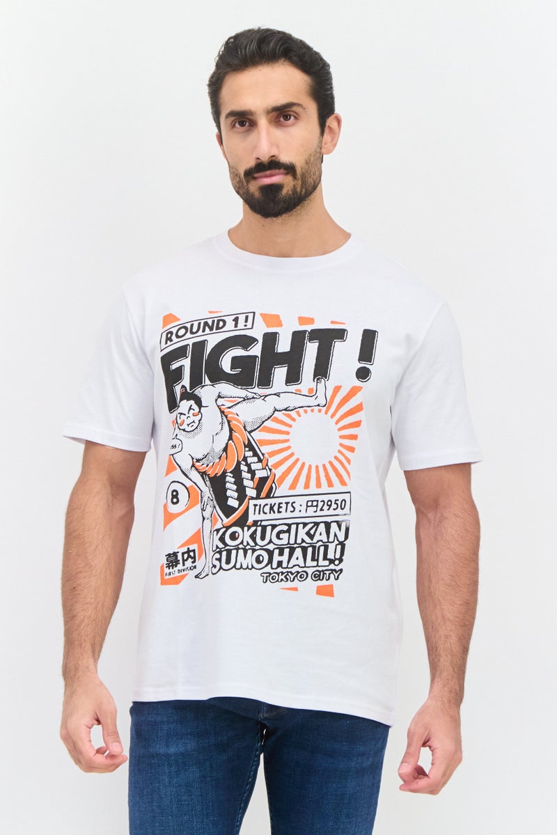 YOTO Men Crew Neck Short Sleeves Graphic Printed T-Shirt, White - Image 1