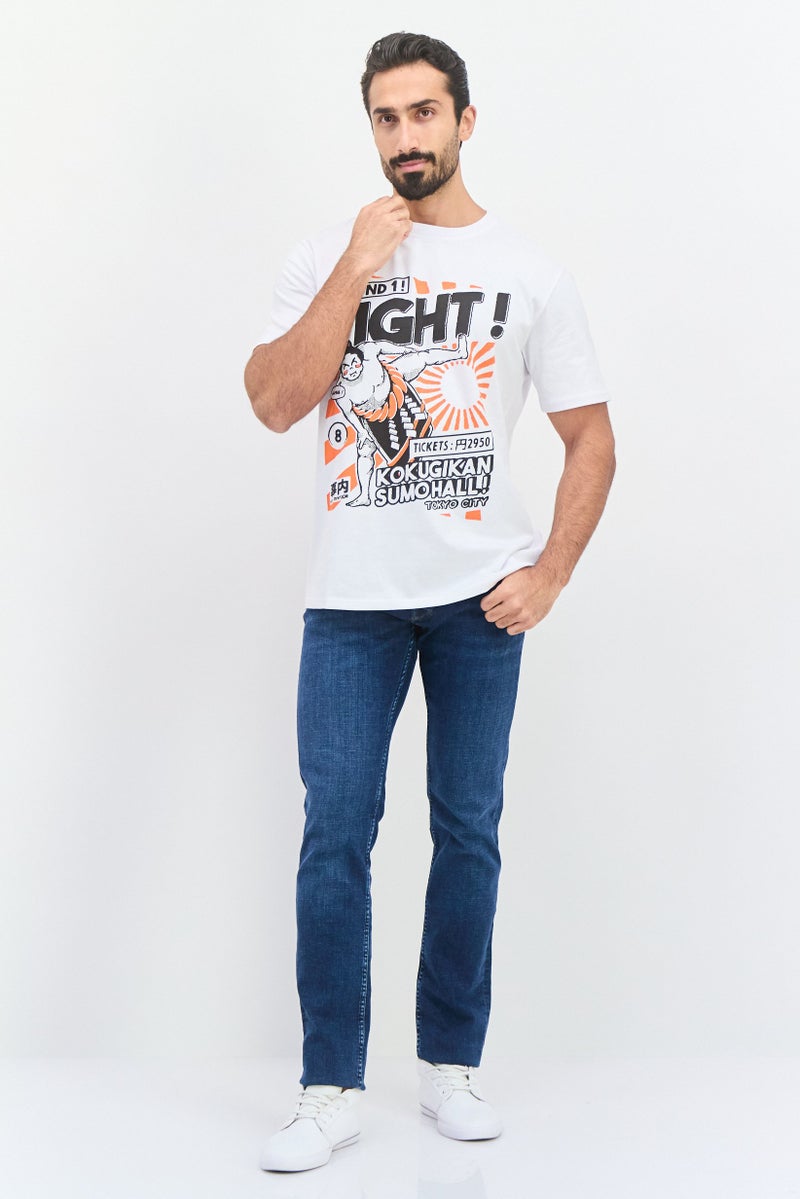 YOTO Men Crew Neck Short Sleeves Graphic Printed T-Shirt, White - Image 4