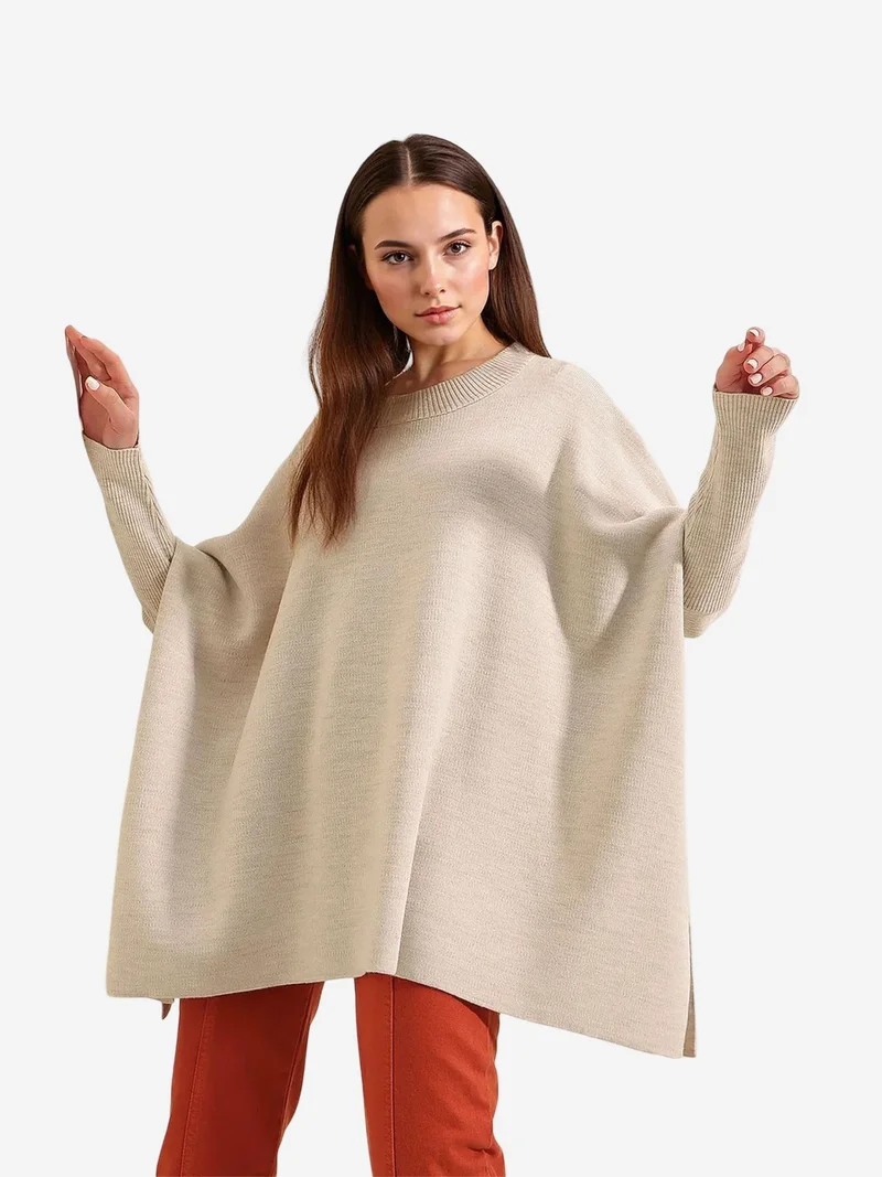 Big Dart Cream Natural BDART Oversized Acrylic Crew Neck Jumper for Women | Best Price UAE