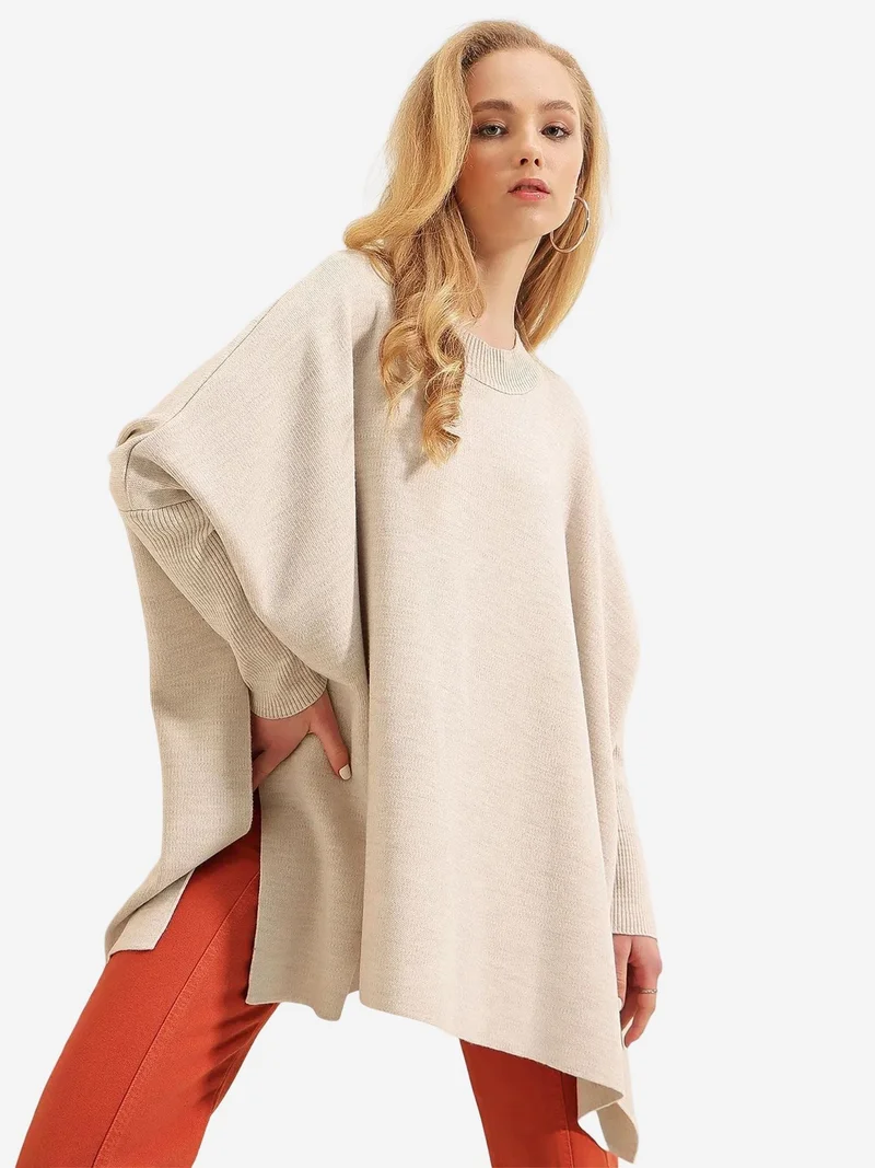 Big Dart Cream Natural BDART Oversized Acrylic Crew Neck Jumper for Women | Best Price UAE
