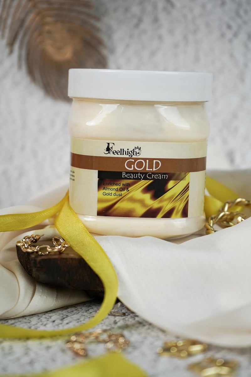 FEELHIGH Gold Beauty Face And Body Cream For Women and Men 500 Ml All Skin Types Soft and Healthy Skin Repairing Nourishment Deep Hydration Moisturization Enriched with almond Oil And Gold Dust - Image 4