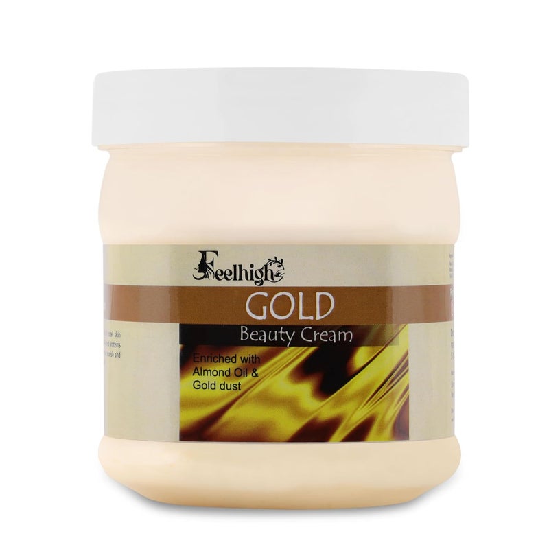 FEELHIGH Gold Beauty Face And Body Cream For Women and Men 500 Ml All Skin Types Soft and Healthy Skin Repairing Nourishment Deep Hydration Moisturization Enriched with almond Oil And Gold Dust - Image 1