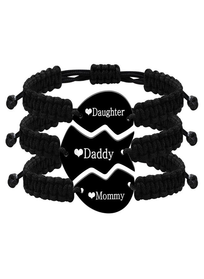 Tobestu Mommy Daddy Daughter 3pcs Matching Bracelets - Stainless Steel Puzzle Heart Wrap Strand Black String Family Bracelet Y4121 - Image 1