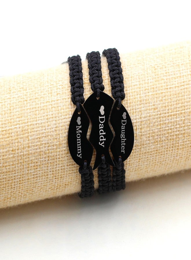 Tobestu Mommy Daddy Daughter 3pcs Matching Bracelets - Stainless Steel Puzzle Heart Wrap Strand Black String Family Bracelet Y4121 - Image 5