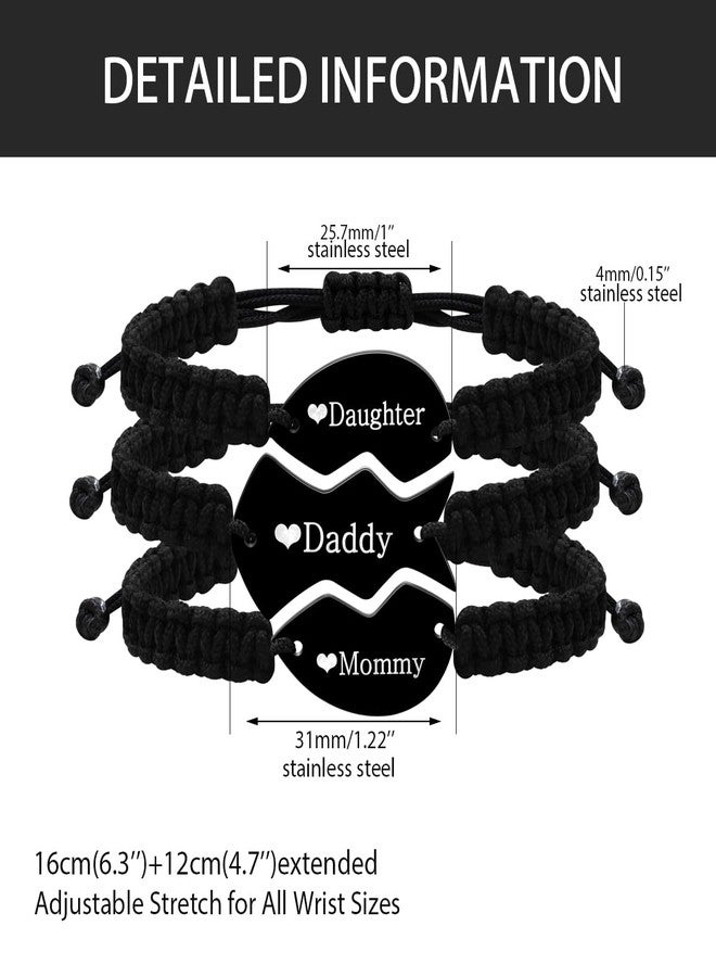 Tobestu Mommy Daddy Daughter 3pcs Matching Bracelets - Stainless Steel Puzzle Heart Wrap Strand Black String Family Bracelet Y4121 - Image 3