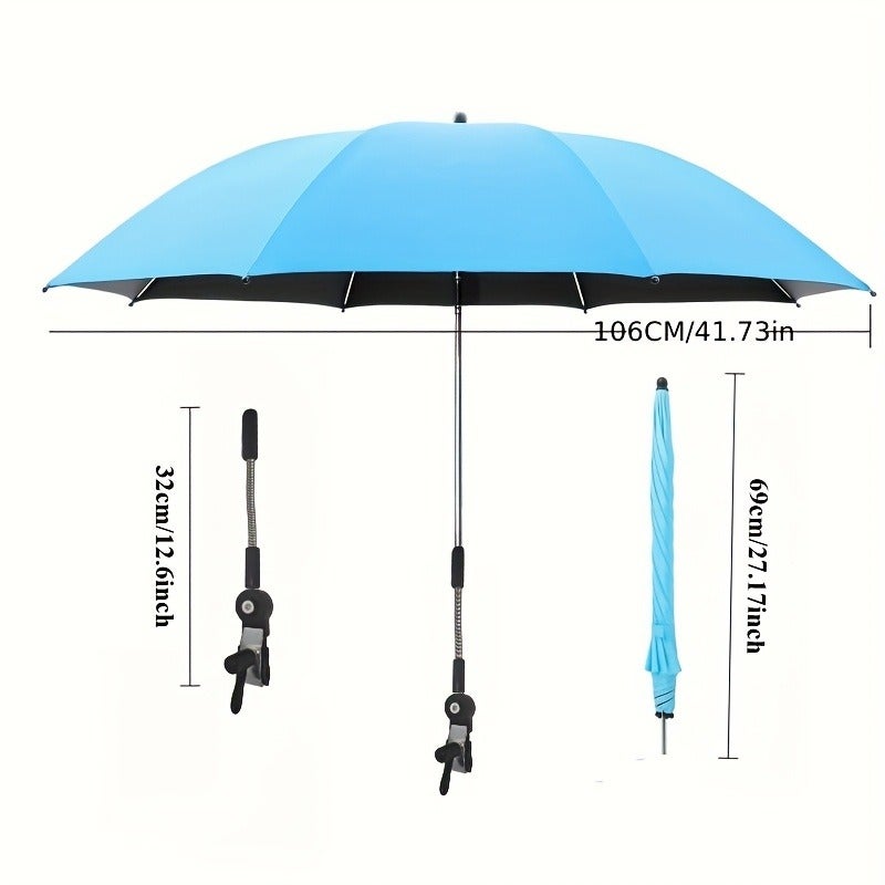 Portable Sunshade Umbrella with Clip, 360° Rotation & Adjustable Height for Outdoor Use