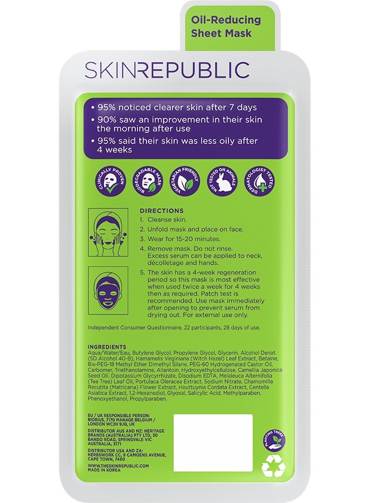 سكين ريبابلك قناع ورقي للوجه بحمض الساليسيليك (قناع واحد) - مصل مضاد للبقع مع بندق الساحرة وشجرة الشاي، ينظف البشرة في 7 أيام، يفتح المسام ويشدها ويقلل من ظهور البثور - Image 2