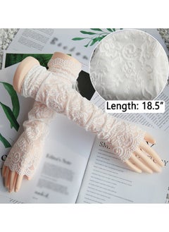 Generic UV Protection Lace Arm Sleeves, Women's Floral Lace Sleeves Hollow Out Long Sunscreen Gloves Fingerless Driving Gloves  - Image 5