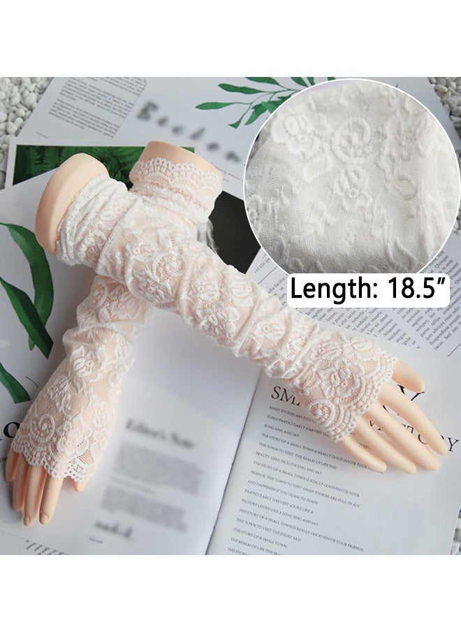 Generic UV Protection Lace Arm Sleeves, Women's Floral Lace Sleeves Hollow Out Long Sunscreen Gloves Fingerless Driving Gloves  - Image 5
