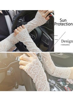 Generic UV Protection Lace Arm Sleeves, Women's Floral Lace Sleeves Hollow Out Long Sunscreen Gloves Fingerless Driving Gloves  - Image 4
