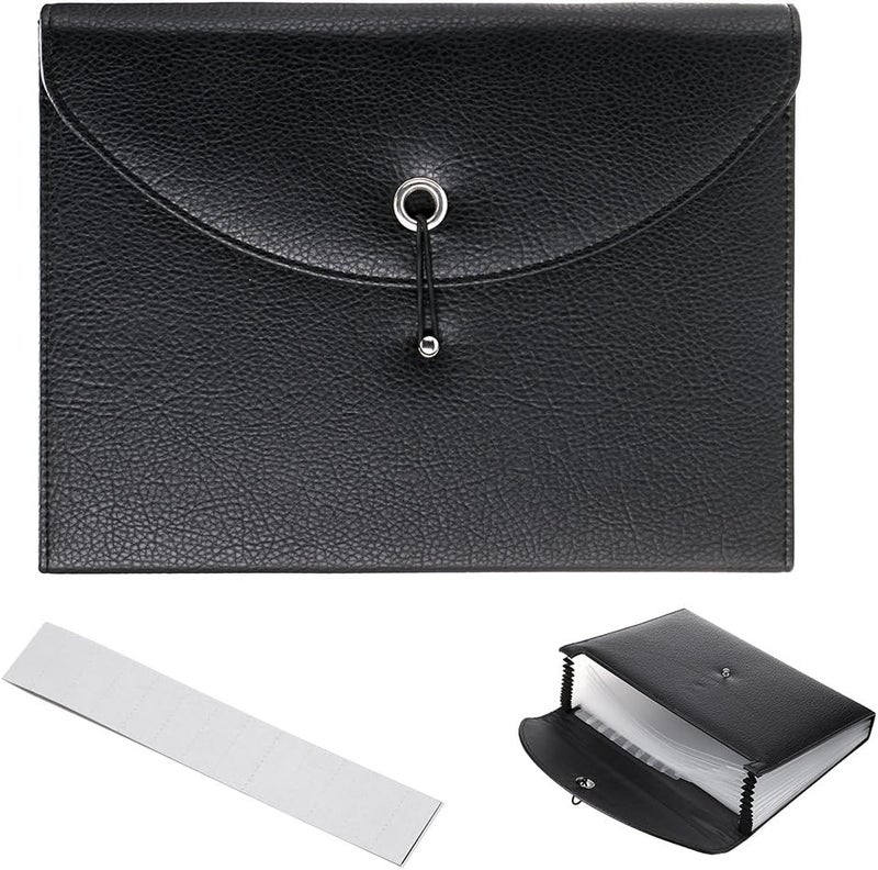 BTSKY PU Leather Expanding File Folder - 13 Pockets A4 Letter Size Document Organizer with Fasteners and Tabs (Black) - Image 1
