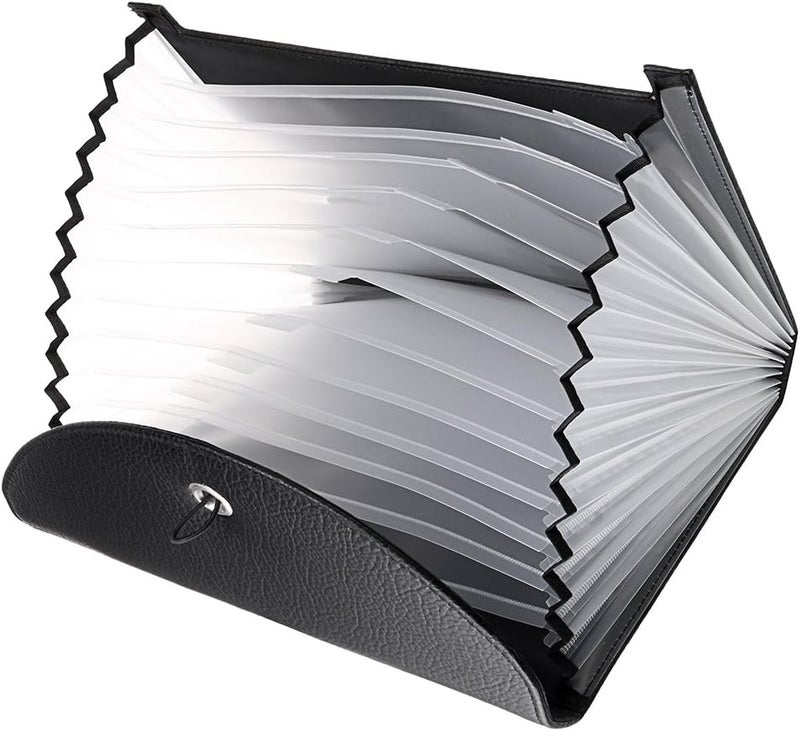 BTSKY PU Leather Expanding File Folder - 13 Pockets A4 Letter Size Document Organizer with Fasteners and Tabs (Black) - Image 4