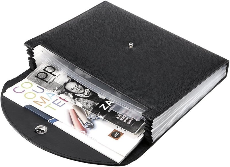 BTSKY PU Leather Expanding File Folder - 13 Pockets A4 Letter Size Document Organizer with Fasteners and Tabs (Black) - Image 5