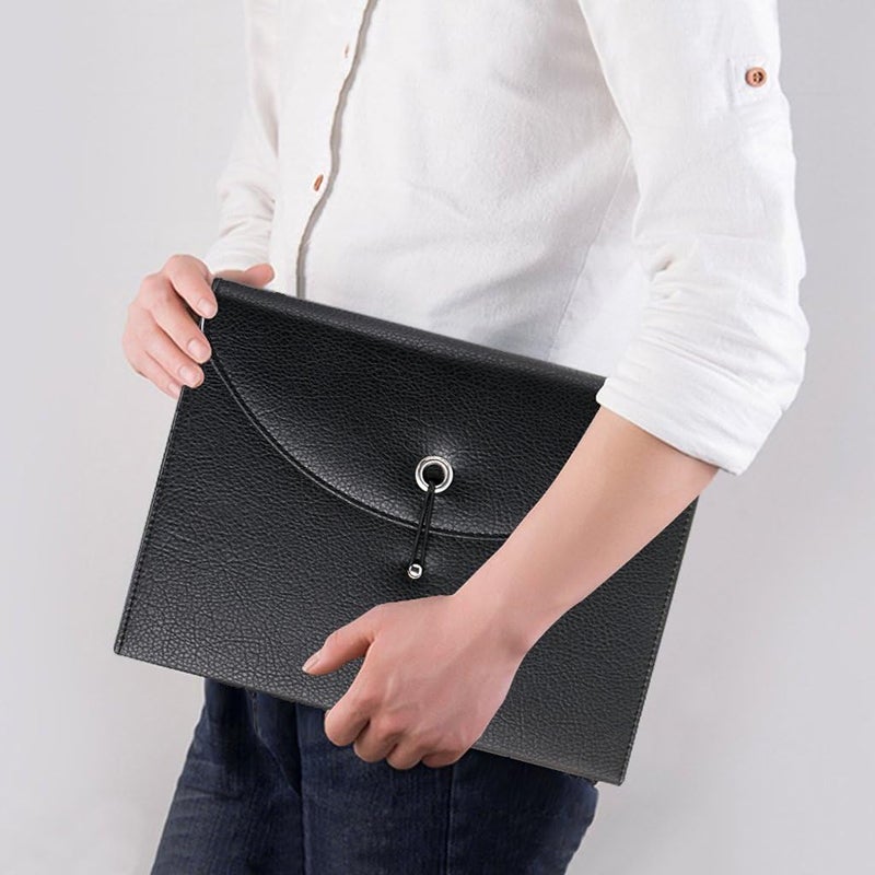 BTSKY PU Leather Expanding File Folder - 13 Pockets A4 Letter Size Document Organizer with Fasteners and Tabs (Black) - Image 2