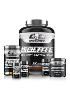 CORE CHAMPS Core Champs ISO Bundle - Isolate 4.4Lbs/2Kg Delicious Chocolate + Creatine 300G + RDX Pre-Workout Mango 30Sv + Multi Vitamin 120Tab/120Sv + ZMA 90Cap/30Sv + Omega-3 Fish Oil 1000Mg 120Sgel/60Sv 
