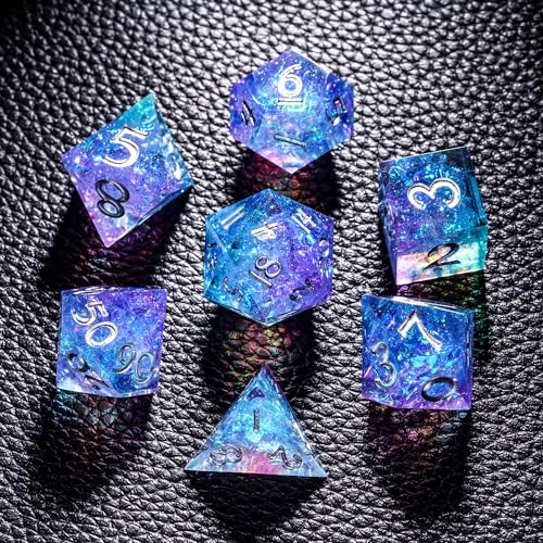 CRITALLIC 7PCS DND Dice SetHandmade Sharp Edge Dice Set DD RPG Polyhedral Diefor Dungeons and Dragons TTRPG Games Roleplaying Games Pathfinderwith Gift BoxPurple and Blue - Image 1