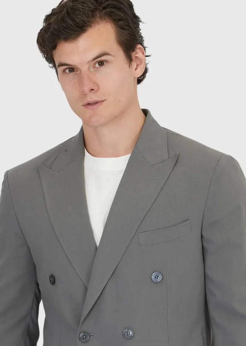 رامسي بدلة رمادية سادة خفيفة الوزن بقصة ضيقة