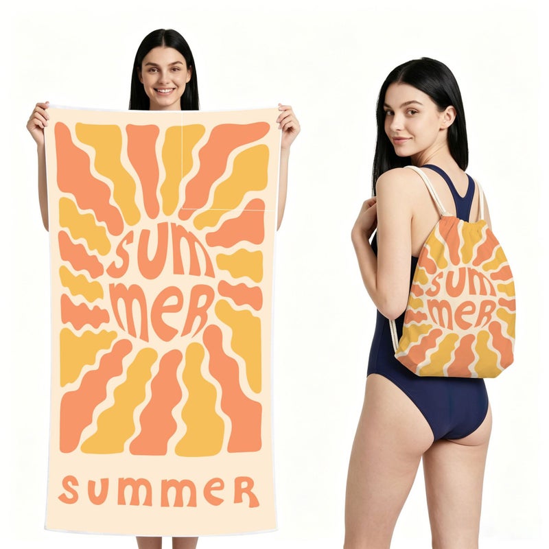 2-in-1 Foldable Microfiber Beach Towel with Storage Bag - Printed, Lightweight & Quick-Dry