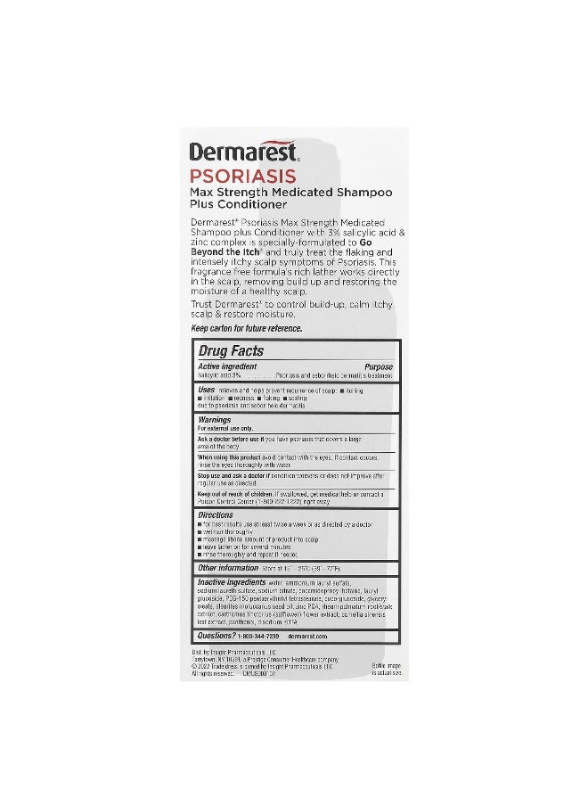 Dermarest Dermarest, Psoriasis, Maximum Strength Medicated Shampoo + Conditioner, Fragrance Free, 8 fl oz (236 ml)  - Image 3