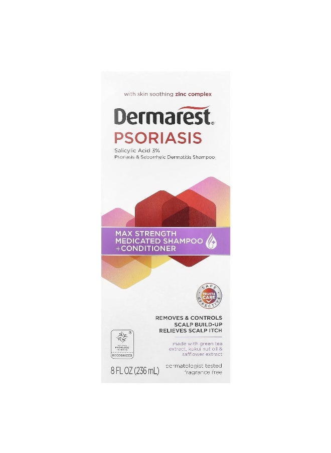 Dermarest Dermarest, Psoriasis, Maximum Strength Medicated Shampoo + Conditioner, Fragrance Free, 8 fl oz (236 ml)  - Image 2