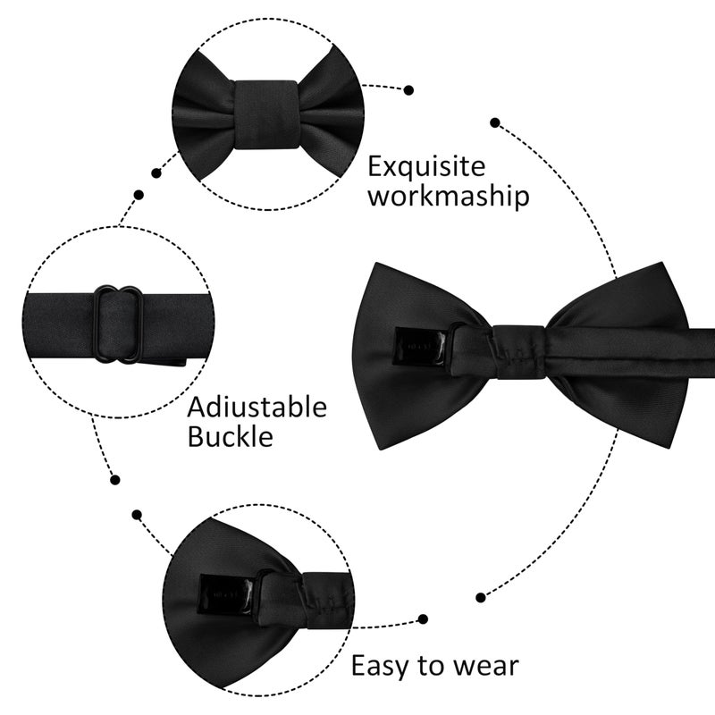 Branduce Black Bow Ties for Boys Pre Tied Toddler Bow Tie Adjustable Silk Blend Kids Bowties for Wedding Party (BB12-07) - Image 4