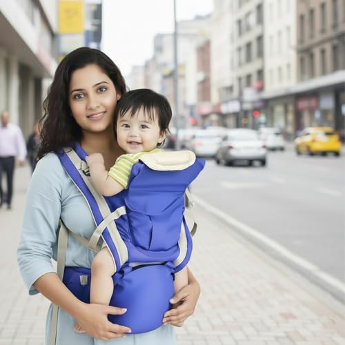 Safe-O-Kid Newborn Baby Carrier with Hip Seat, 4 in 1 Baby Carrier with Detachable Hip Seat, Ergonomically Designed, 3-36 Months, Upto 15KG, Blue - Image 1