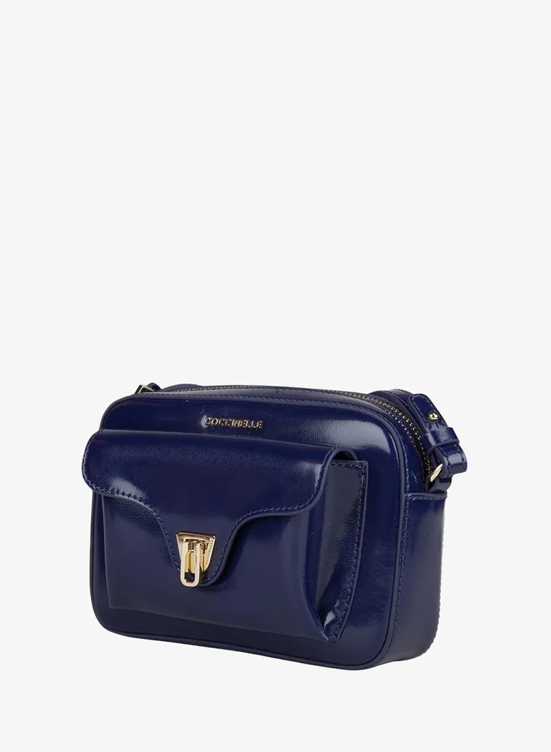 Coccinelle Blue Beat Shiny Calf Leather Crossbody Bag for Women | Best Price UAE