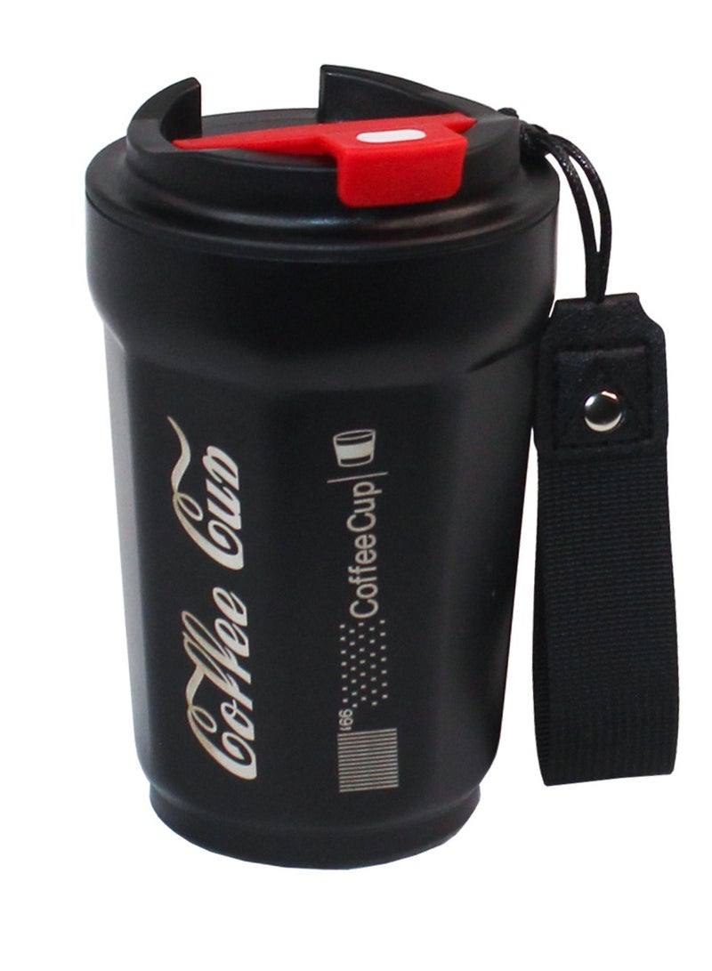QUTOOB Trendy Coffee Mug For Office, Driving, Picnic, Home and Outdoor etc- 400ml Insulated Stainless Steel Travel Tumbler For Hot and Cold Drinks, Premium Quality Coffee Cup With Lid and Carrying Strap - Image 1