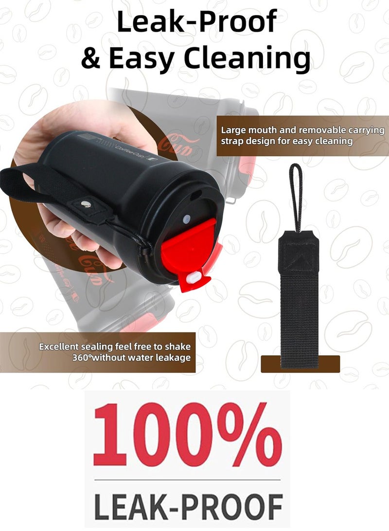 QUTOOB Trendy Coffee Mug For Office, Driving, Picnic, Home and Outdoor etc- 400ml Insulated Stainless Steel Travel Tumbler For Hot and Cold Drinks, Premium Quality Coffee Cup With Lid and Carrying Strap - Image 3