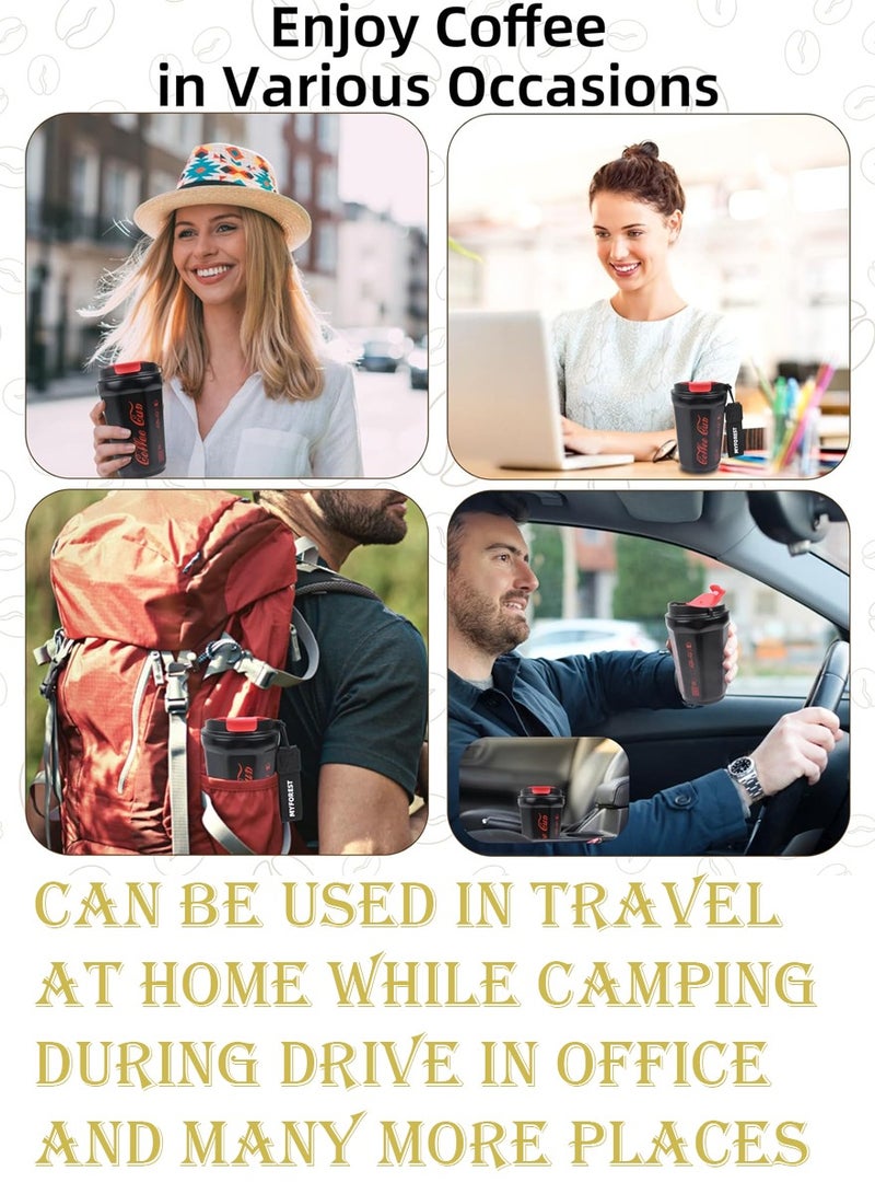 QUTOOB Trendy Coffee Mug For Office, Driving, Picnic, Home and Outdoor etc- 400ml Insulated Stainless Steel Travel Tumbler For Hot and Cold Drinks, Premium Quality Coffee Cup With Lid and Carrying Strap - Image 5
