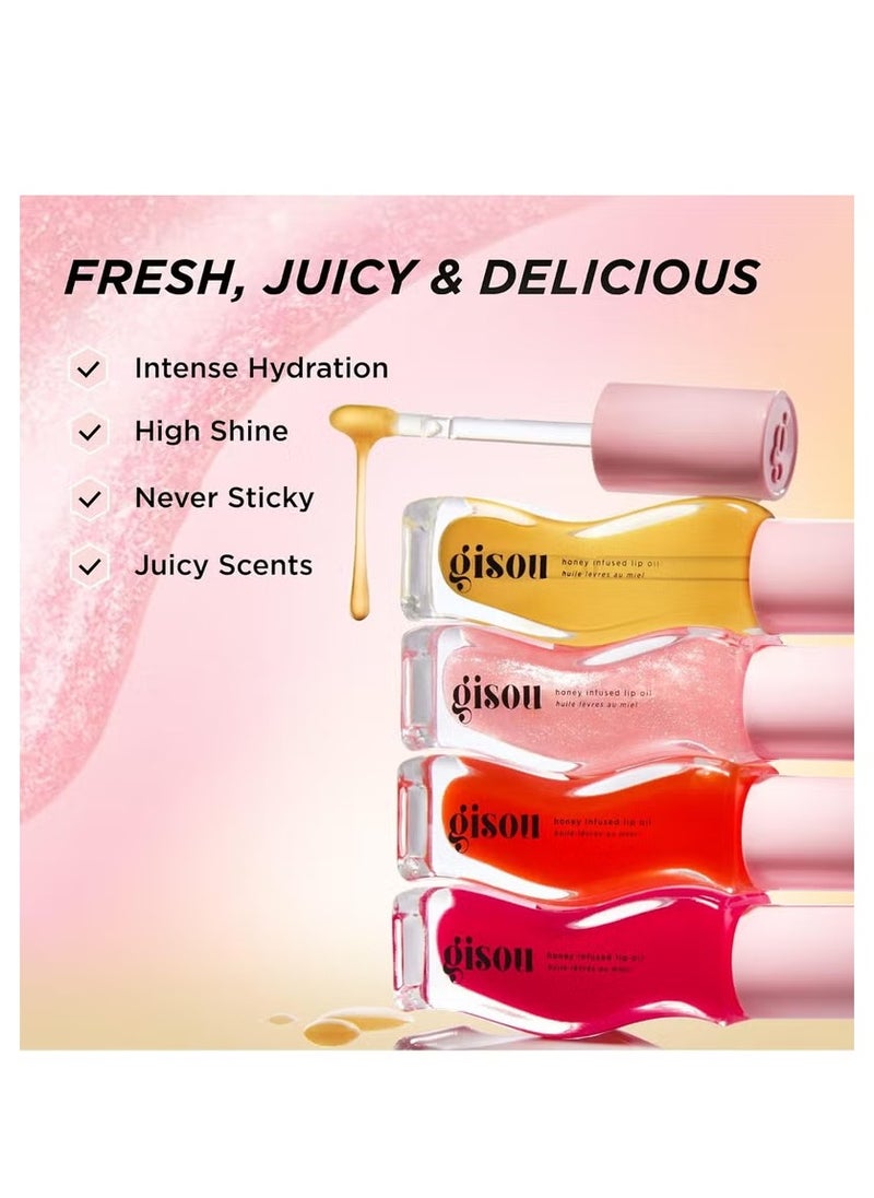 Gisou Honey Infused Hydrating Lip Oil, Nourishing Lip Moisturizer for Dry Lips, High Shine, Smooth Finish, Clear Pink Shimmer Shade, Fresh Watermelon Scent, Watermelon Sugar, 8ml  - Image 2