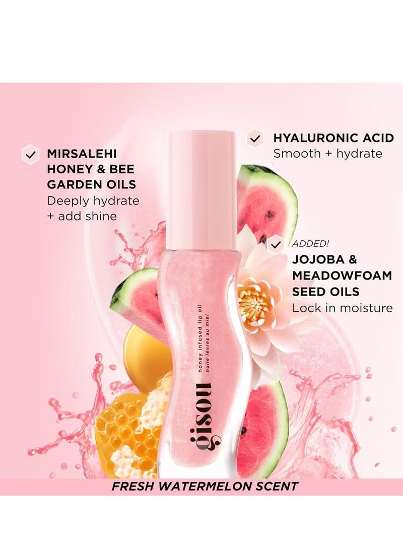 Gisou Honey Infused Hydrating Lip Oil, Nourishing Lip Moisturizer for Dry Lips, High Shine, Smooth Finish, Clear Pink Shimmer Shade, Fresh Watermelon Scent, Watermelon Sugar, 8ml  - Image 3