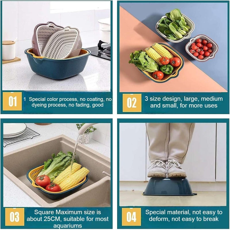 DLEST Detachable Food Strainer Colande Fruit Basket Vegetable Basket Strainer Washing Plastic Basket for Kitchen Sieve Blue Yellow - Image 4