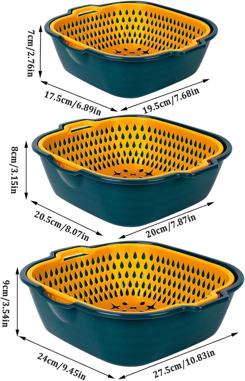 DLEST Detachable Food Strainer Colande Fruit Basket Vegetable Basket Strainer Washing Plastic Basket for Kitchen Sieve Blue Yellow - Image 2