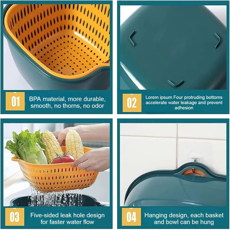 DLEST Detachable Food Strainer Colande Fruit Basket Vegetable Basket Strainer Washing Plastic Basket for Kitchen Sieve Blue Yellow - Image 3