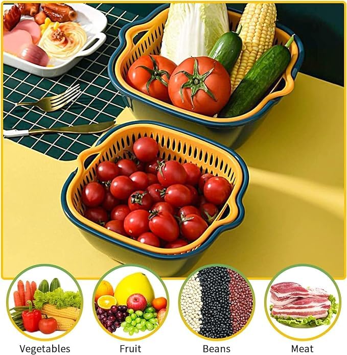 DLEST Detachable Food Strainer Colande Fruit Basket Vegetable Basket Strainer Washing Plastic Basket for Kitchen Sieve Blue Yellow - Image 5