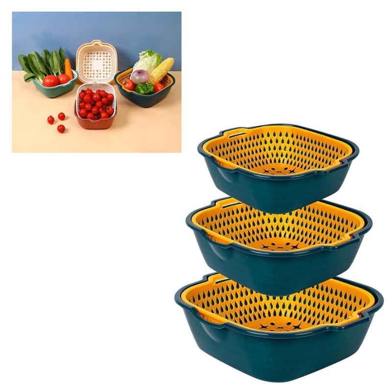DLEST Detachable Food Strainer Colande Fruit Basket Vegetable Basket Strainer Washing Plastic Basket for Kitchen Sieve Blue Yellow - Image 1