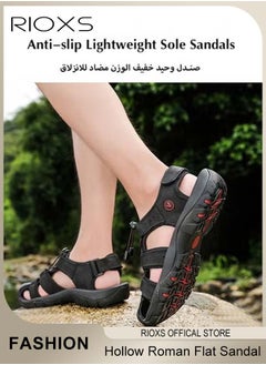 RIOXS Men's Summer Hollow Roman Flat Sandal, Round Closed Toe Sandals, Leather Fisherman Sandals, Athletic Sport Casual Sandals, Waterproof Beach Water Sandals, Lightweight Walking Slids Sandals  - Image 4