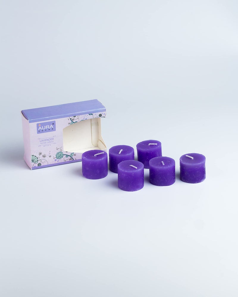 AURA DECOR AuraDecor Set of 6 Fragrance Votive Candles (Burning Time 5 Hours) (3 * 3.5 cm) (Lavender) - Image 1