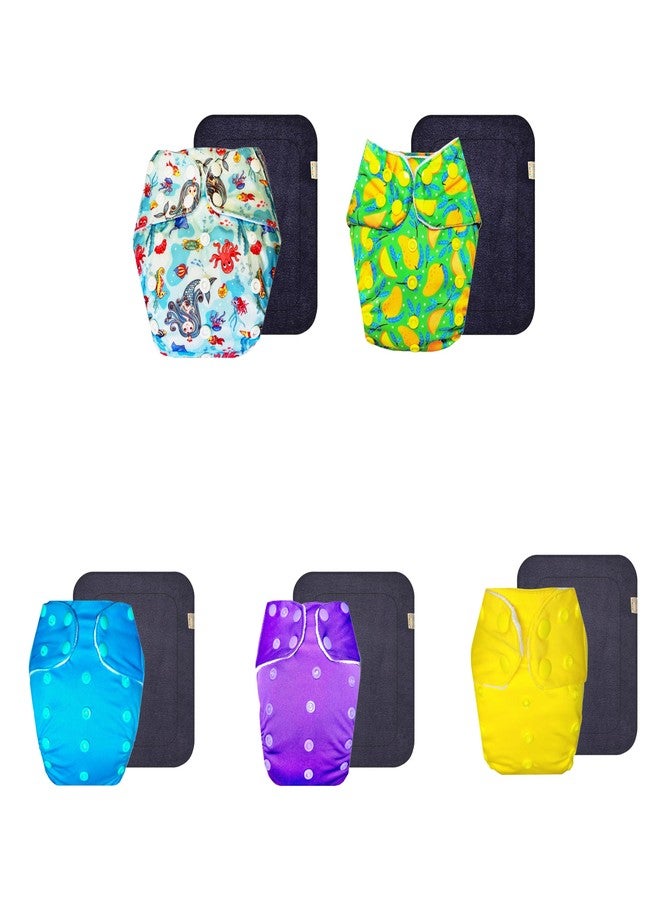 Dumbledo Premium Cloth Diaper with Gray Insert (Pack of 5) | Soft & Gentle | Reusable & Washable | Adjustable Snaps | Everyday Diapering Essential | 3 Months - 3 Years | Unisex Baby - Image 1