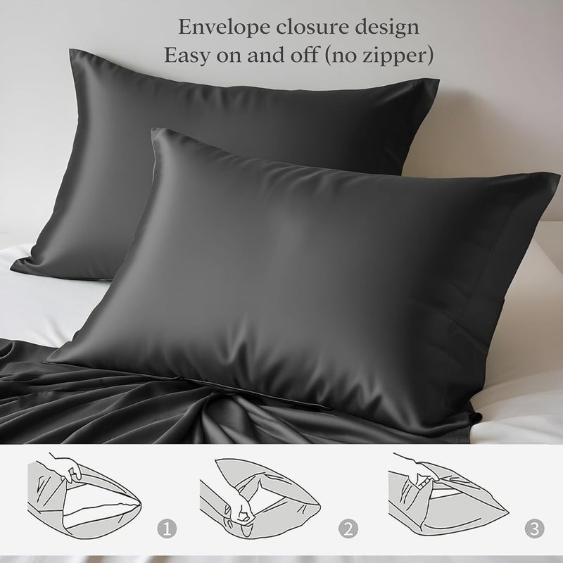 LINENWALAS 100% Organic Bamboo Pillow Cases 2 Pack, Soft Premium Bamboo Silk Pillowcases for Hair and Skin, Cooling Standard Size Pillowcases with Envelope Closure (50x75 cm, Charcoal Grey) Affordable fast purchase options - Image 2