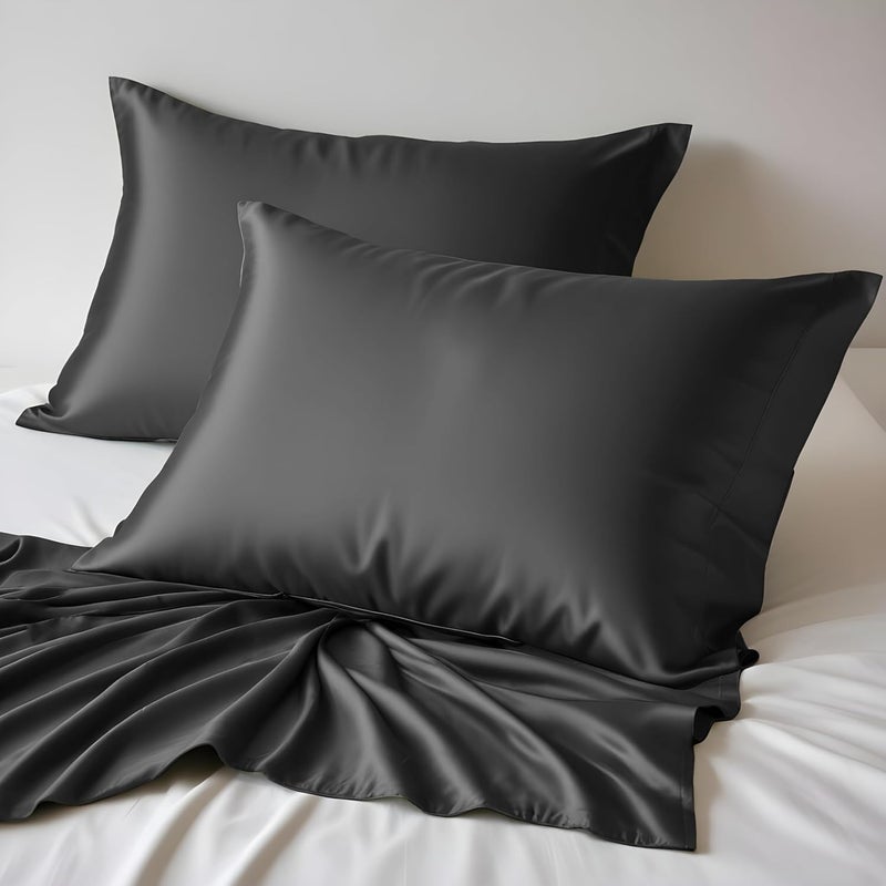 LINENWALAS 100% Organic Bamboo Pillow Cases 2 Pack, Soft Premium Bamboo Silk Pillowcases for Hair and Skin, Cooling Standard Size Pillowcases with Envelope Closure (50x75 cm, Charcoal Grey) Affordable fast purchase options - Image 1