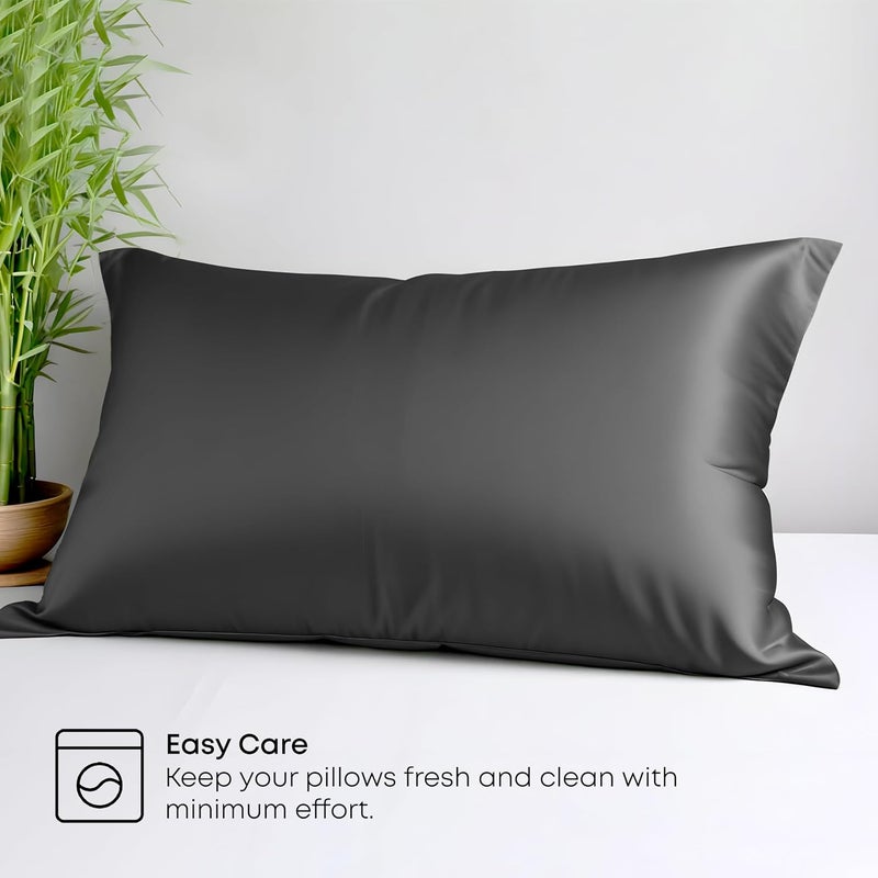 LINENWALAS 100% Organic Bamboo Pillow Cases 2 Pack, Soft Premium Bamboo Silk Pillowcases for Hair and Skin, Cooling Standard Size Pillowcases with Envelope Closure (50x75 cm, Charcoal Grey) Affordable fast purchase options - Image 4